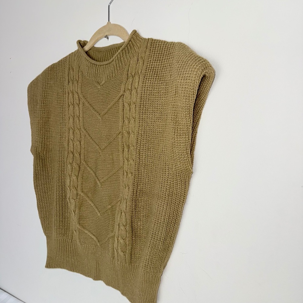 Commense Mock Neck Cable Knit Sleeveless Sweater Vest Olive Green Size M - Picture 6 of 8